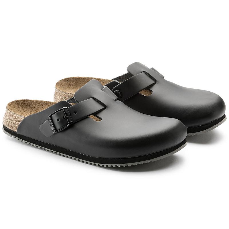 Birkenstock Super Grip Læder Boston Dame Sort | DK 326NWY